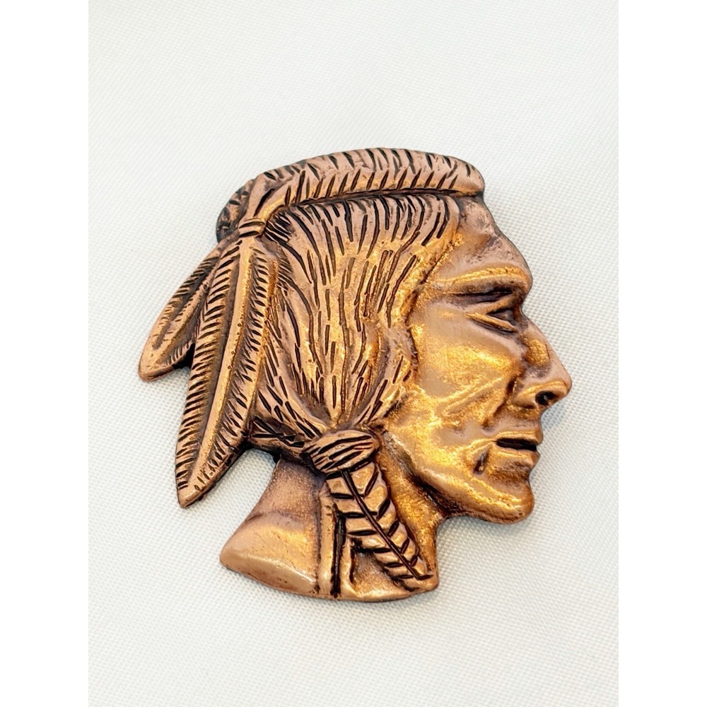 Vintage Native American Man Pin Copper-Tone Chief Profile Retro Southwestern